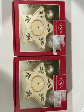Lot of 2 Lenox Christmas Holiday Star Votive / Tea Light Candle Holder 4.5"